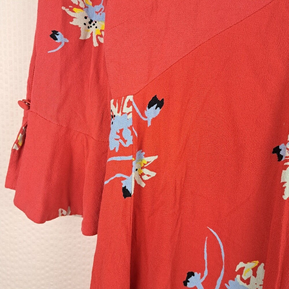 Free People Red Time On My Side S Wrap Mini Dress 3/4 Sleeve Buttons 100% Rayon - Picture 9 of 16